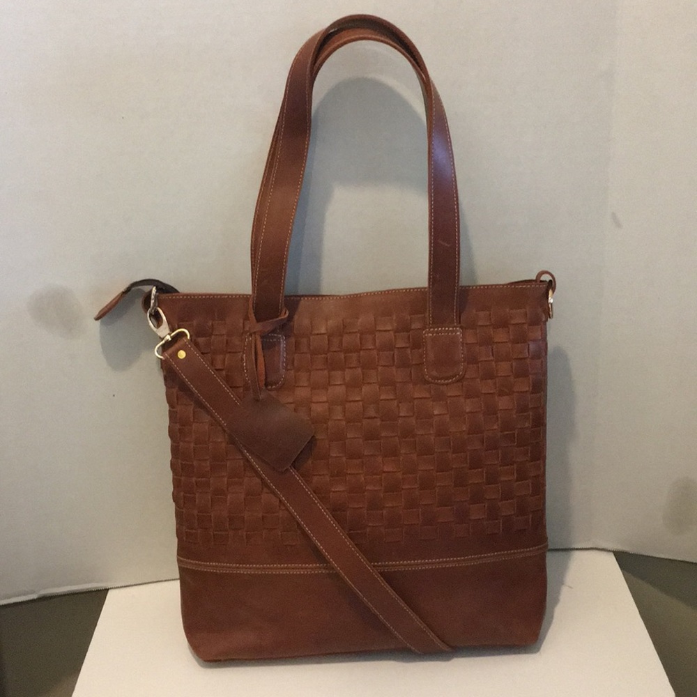 Handwoven Leather Everyday Purse in Cognac